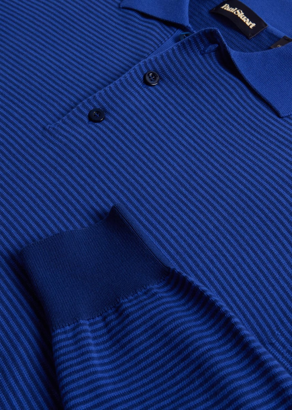 Cotton Stripe Long Sleeve Polo - Navy - XXL (46) - Polo