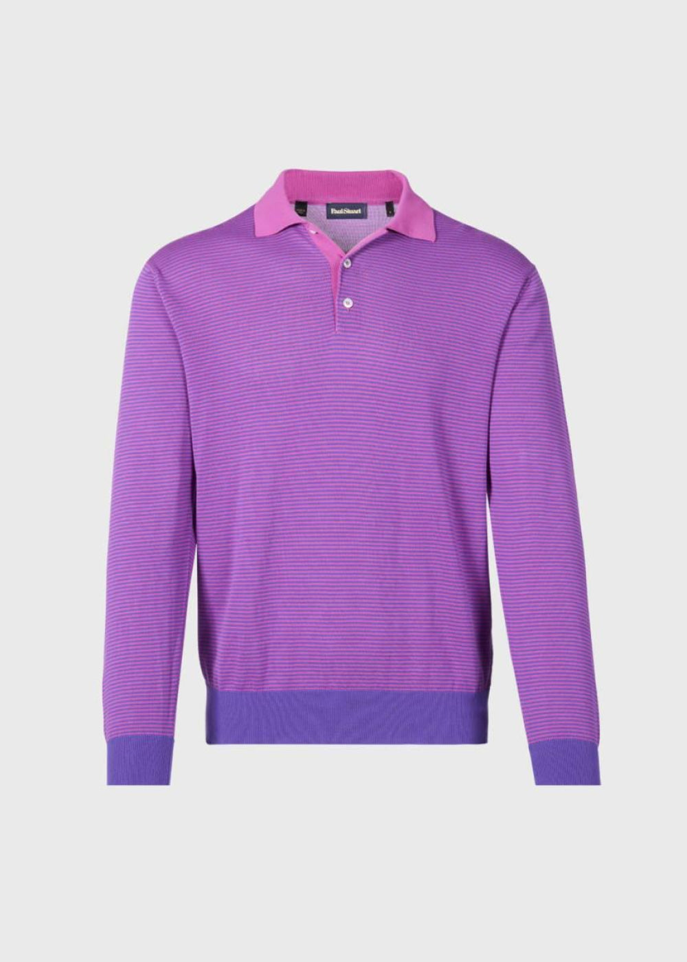 Cotton Stripe Long Sleeve Polo - Purple - XXL (46) - Polo