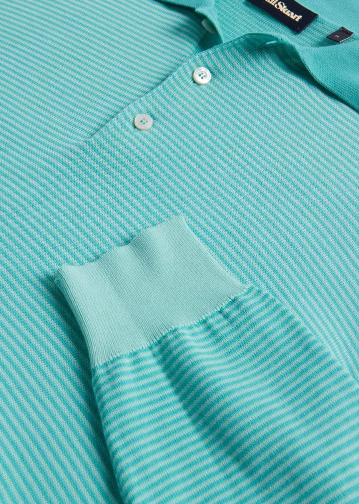 Cotton Stripe Long Sleeve Polo - Turquoise - XXL (46) - Polo