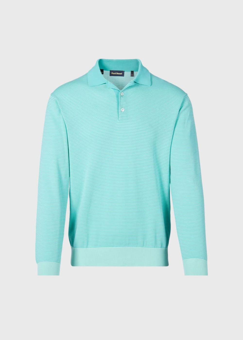 Cotton Stripe Long Sleeve Polo - Turquoise - XXL (46) - Polo