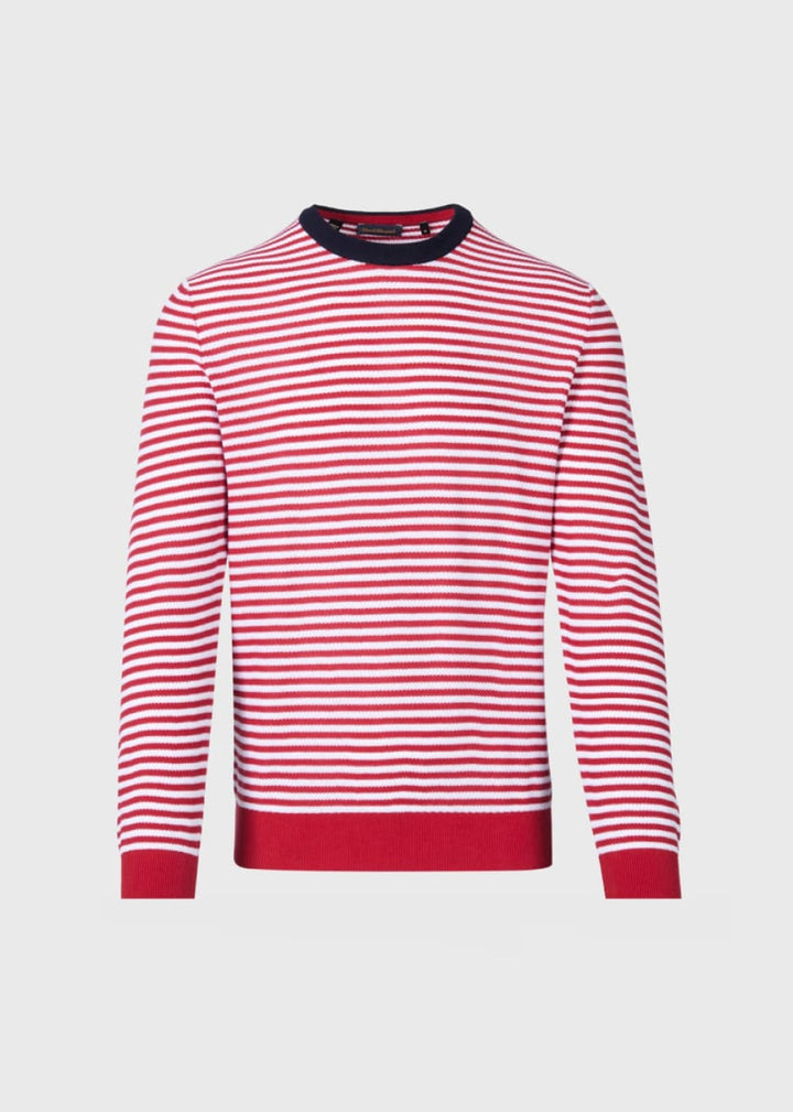 Cotton Striped Crewneck Sweater - Red/White - XXL (46) - Sweater