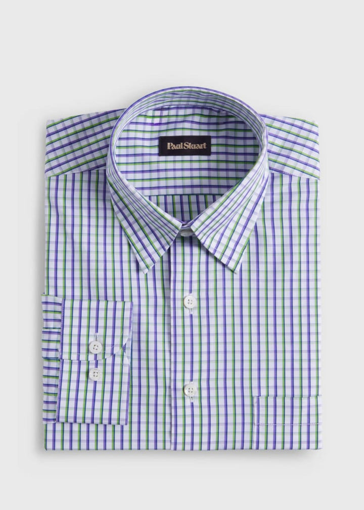 Cotton Tattersall Sport Shirt - Purple/Green - S (38) - Collared Shirt