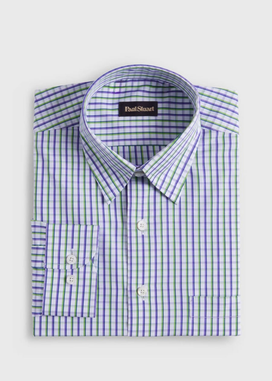Cotton Tattersall Sport Shirt - Purple/Green - S (38) - Collared Shirt