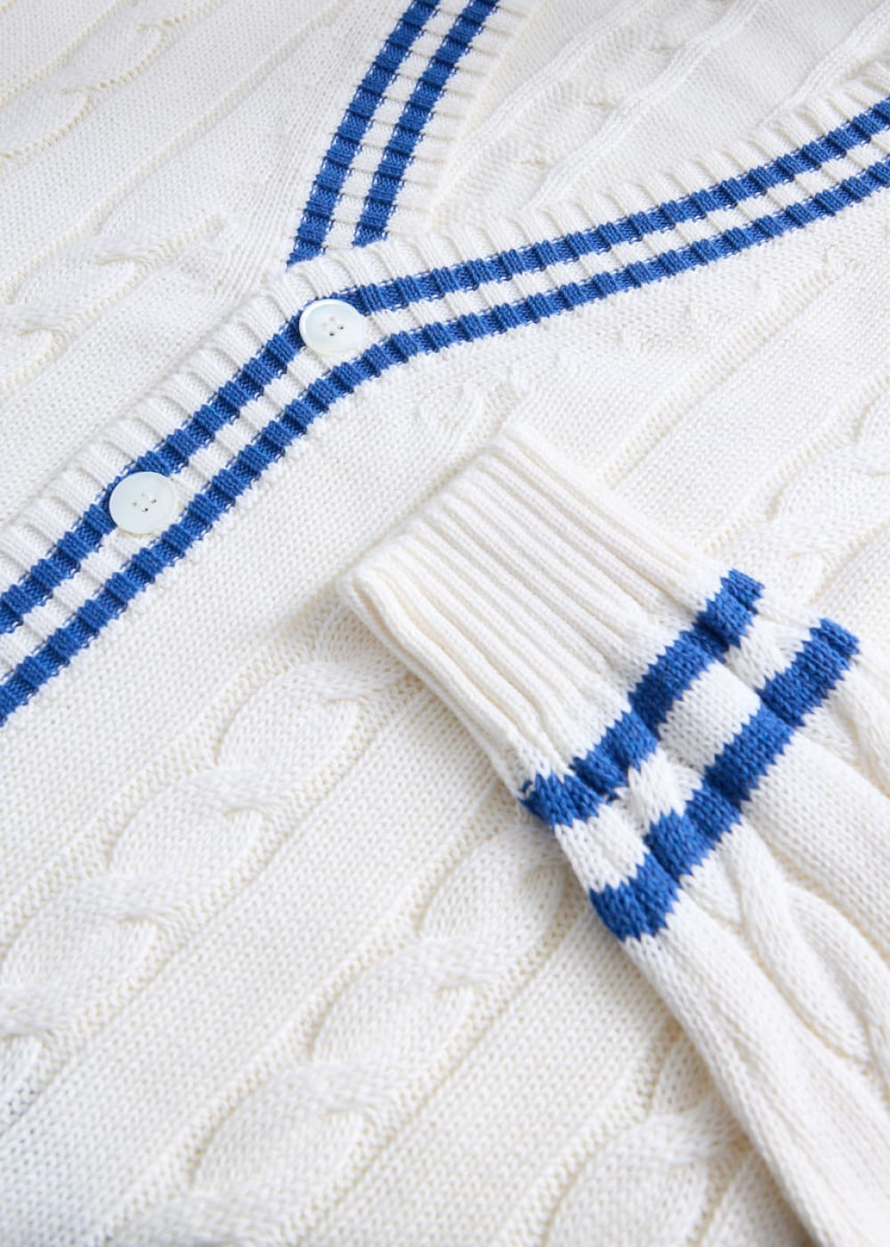 Cotton Tennis Cardigan - White/Blue - Cardigan