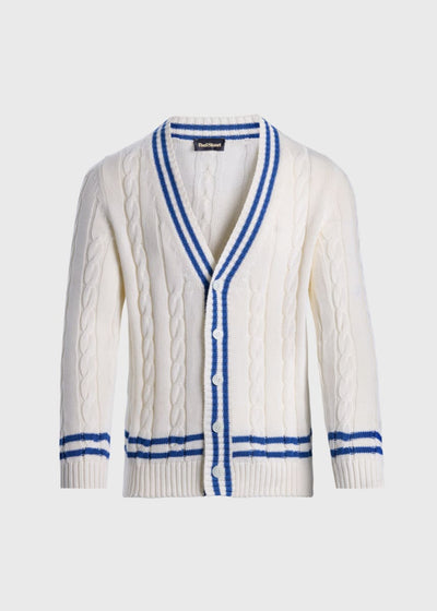 Cotton Tennis Cardigan - White/Blue - Cardigan