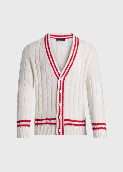 Cotton Tennis Cardigan - White/Red - Cardigan