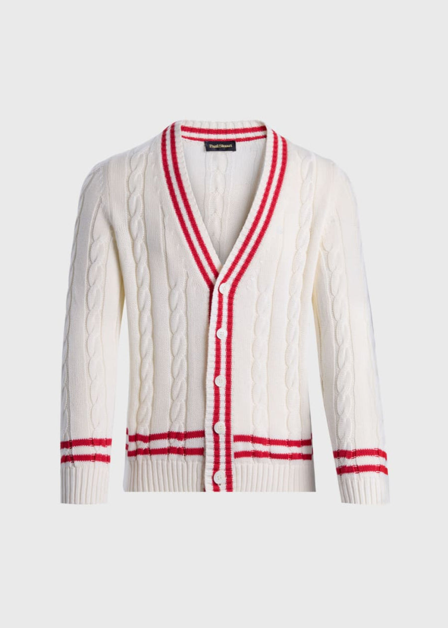 Cotton Tennis Cardigan - White/Red - Cardigan