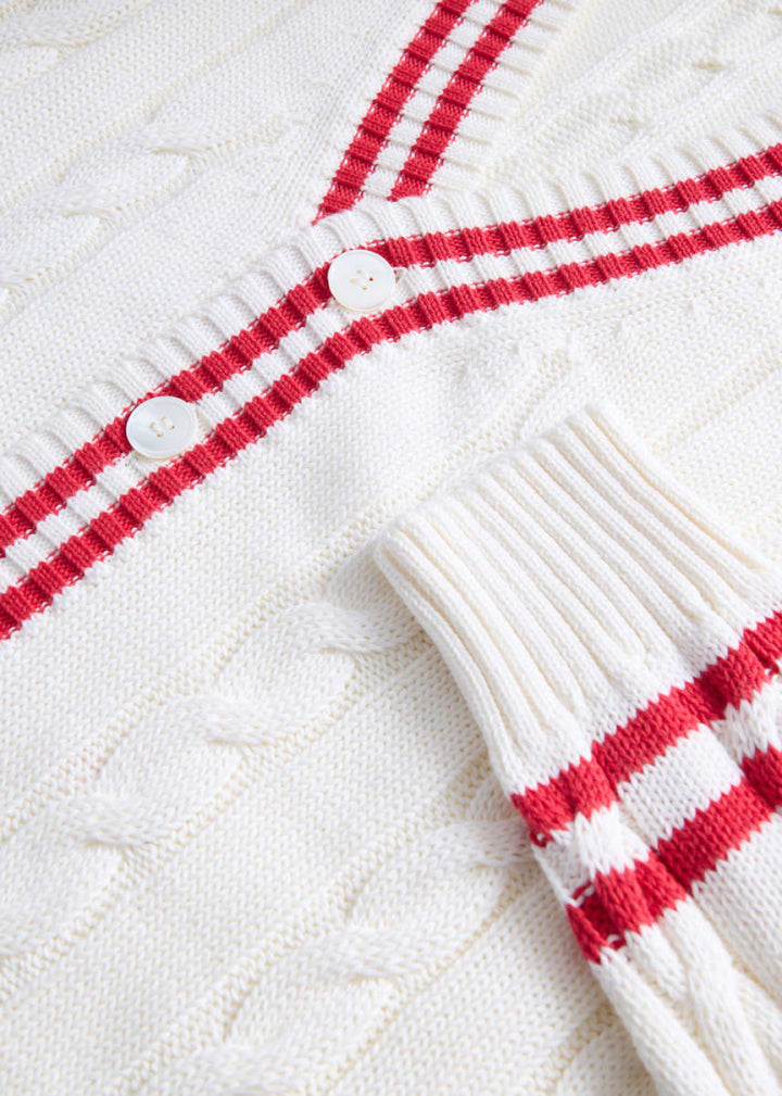 Cotton Tennis Cardigan - White/Red - Cardigan