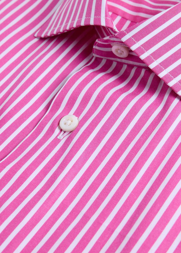 Cotton Vertical Stripe Sport Shirt - Fuchsia - Collared Shirt