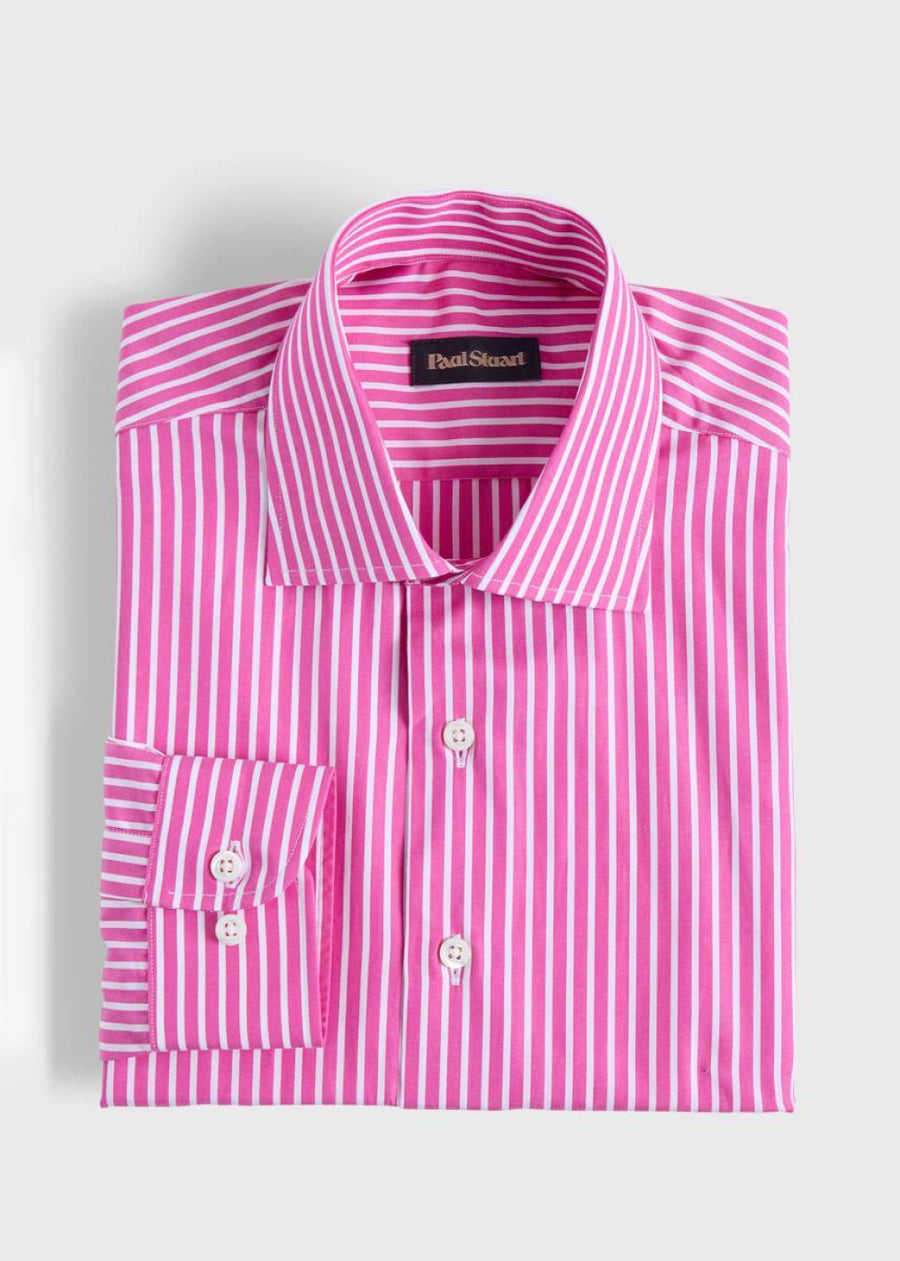 Cotton Vertical Stripe Sport Shirt - Fuchsia - Collared Shirt