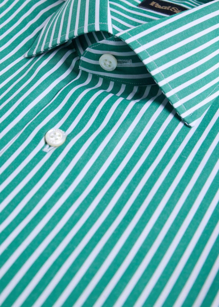 Cotton Vertical Stripe Sport Shirt - Green - Collared Shirt