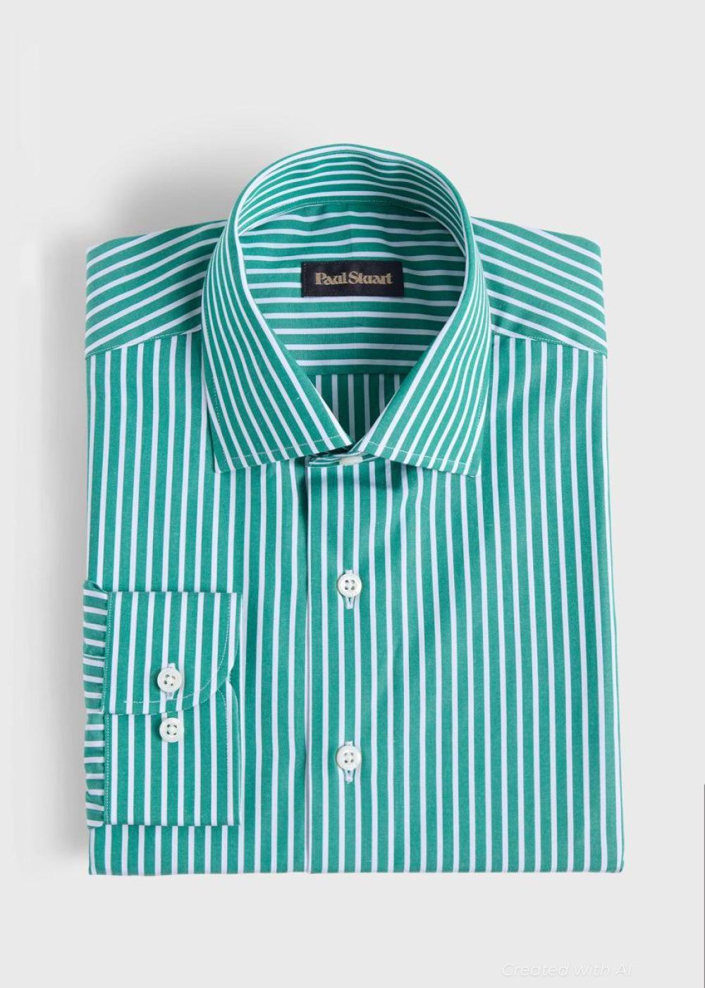 Cotton Vertical Stripe Sport Shirt - Green - Collared Shirt