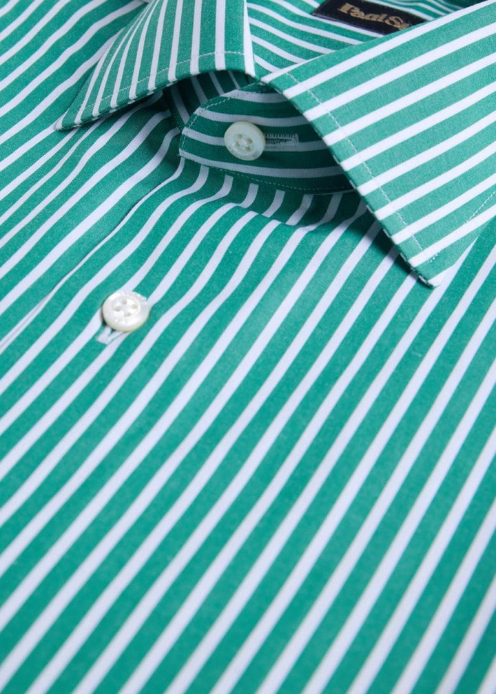 Cotton Vertical Stripe Sport Shirt - Green - Collared Shirt