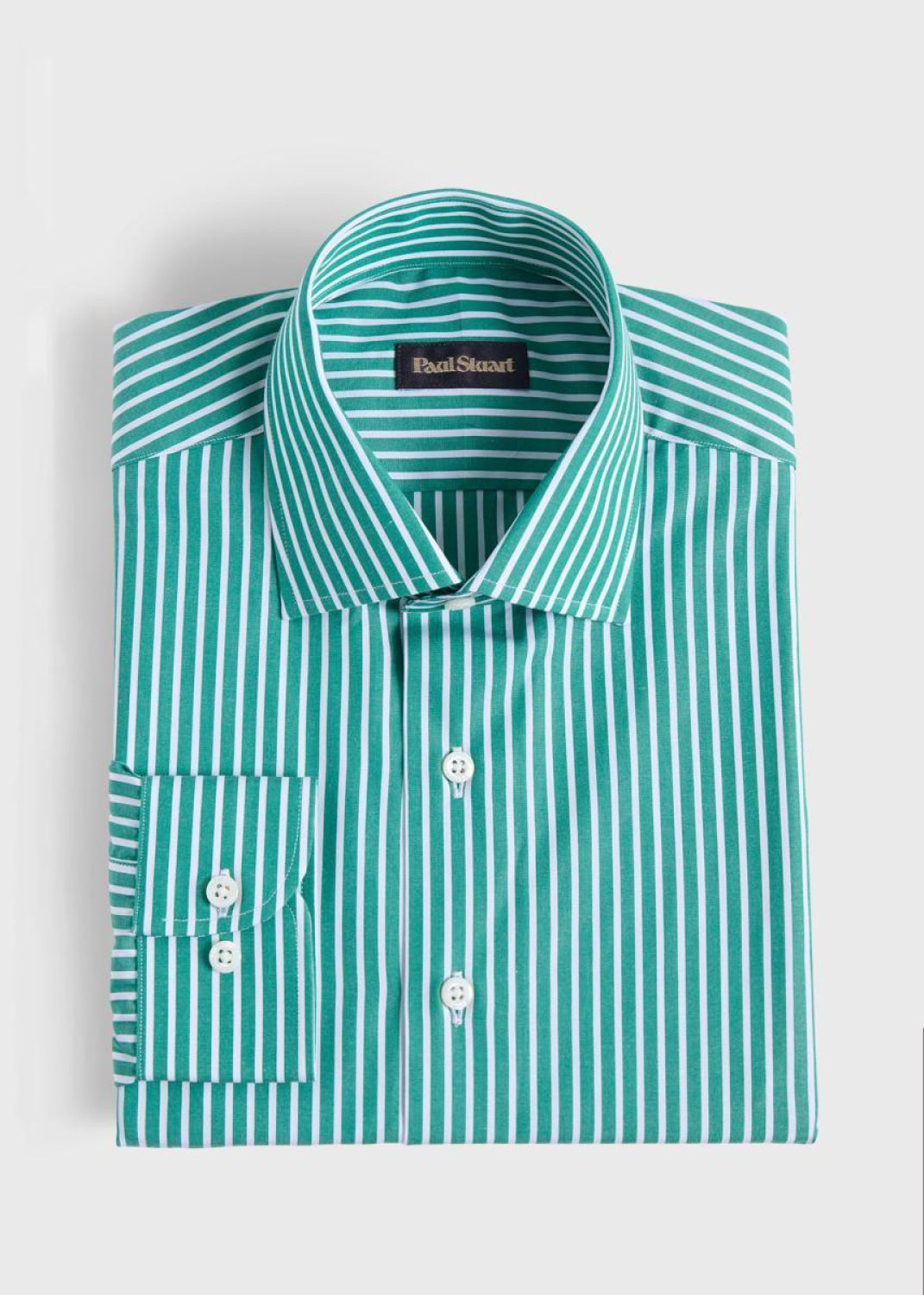 Cotton Vertical Stripe Sport Shirt - Green - Collared Shirt