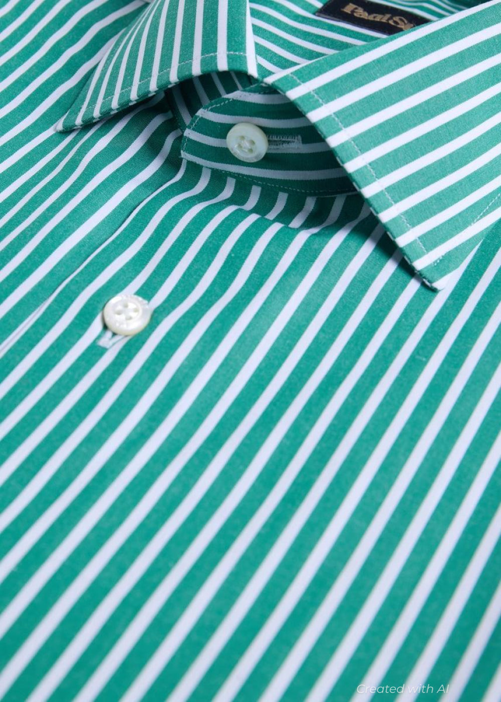 Cotton Vertical Stripe Sport Shirt - Green - Collared Shirt