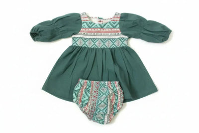 Cotton Woven Baby Dress & Bloomers Set - Teal - Dresses