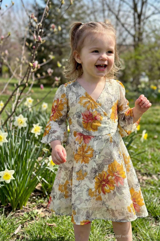 Cotton Woven Girls Dress - Marigold Floral - Dresses