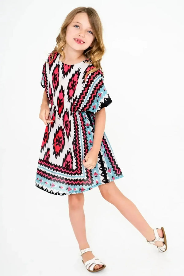 Cotton Woven Girls Dress - Pink & Blue - Dresses