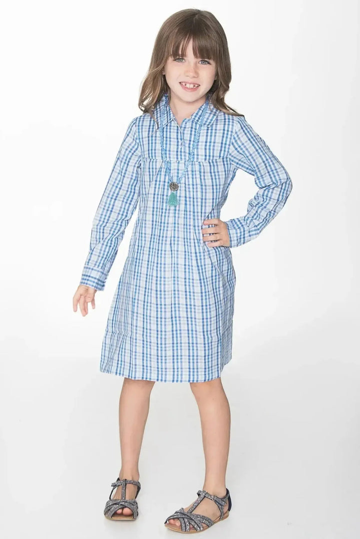 Cotton Woven Shirt Dress - Blue Checks - Dresses