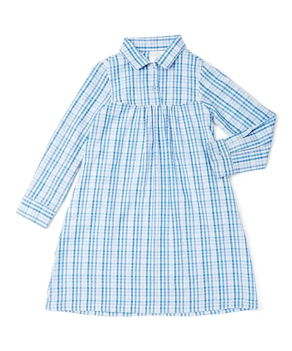 Cotton Woven Shirt Dress - Blue Checks - Dresses
