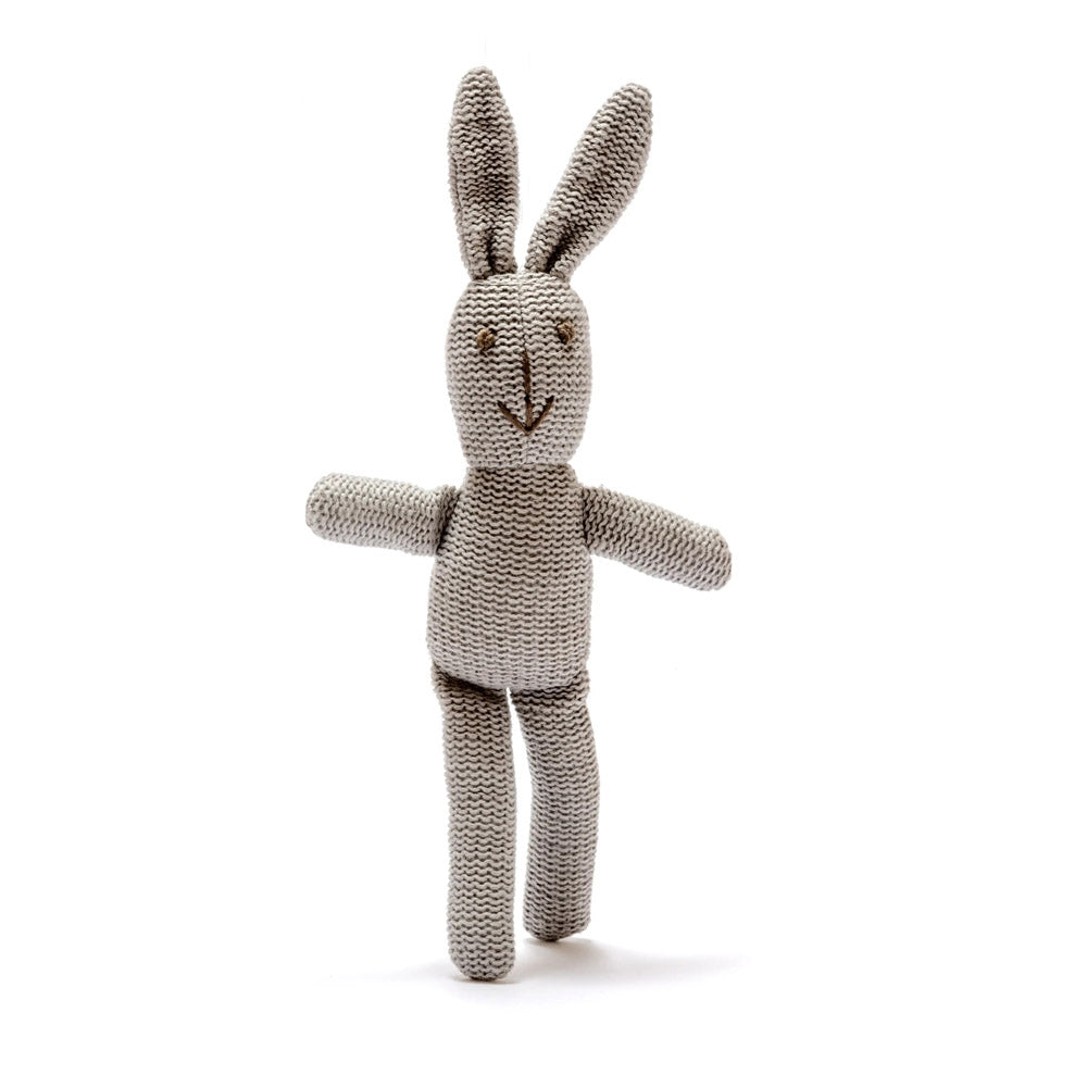 Knitted Organic Cotton Grey Bunny Baby Rattle
