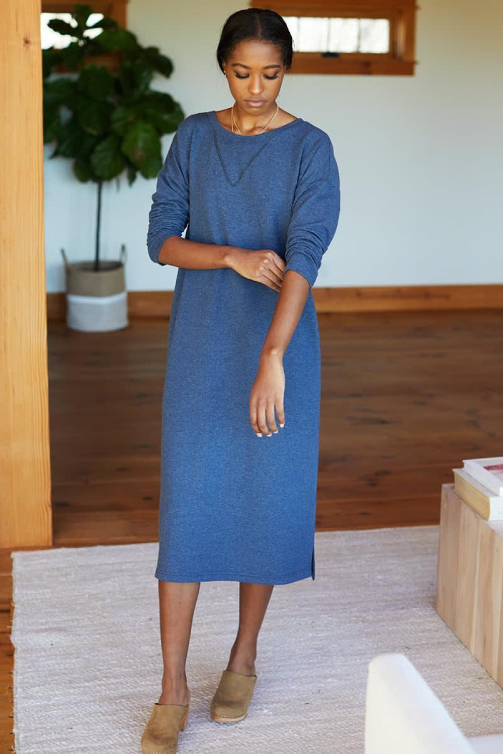 Cozy Midi Dress Crewneck - Heather Lake Organic - XS - Dresses
