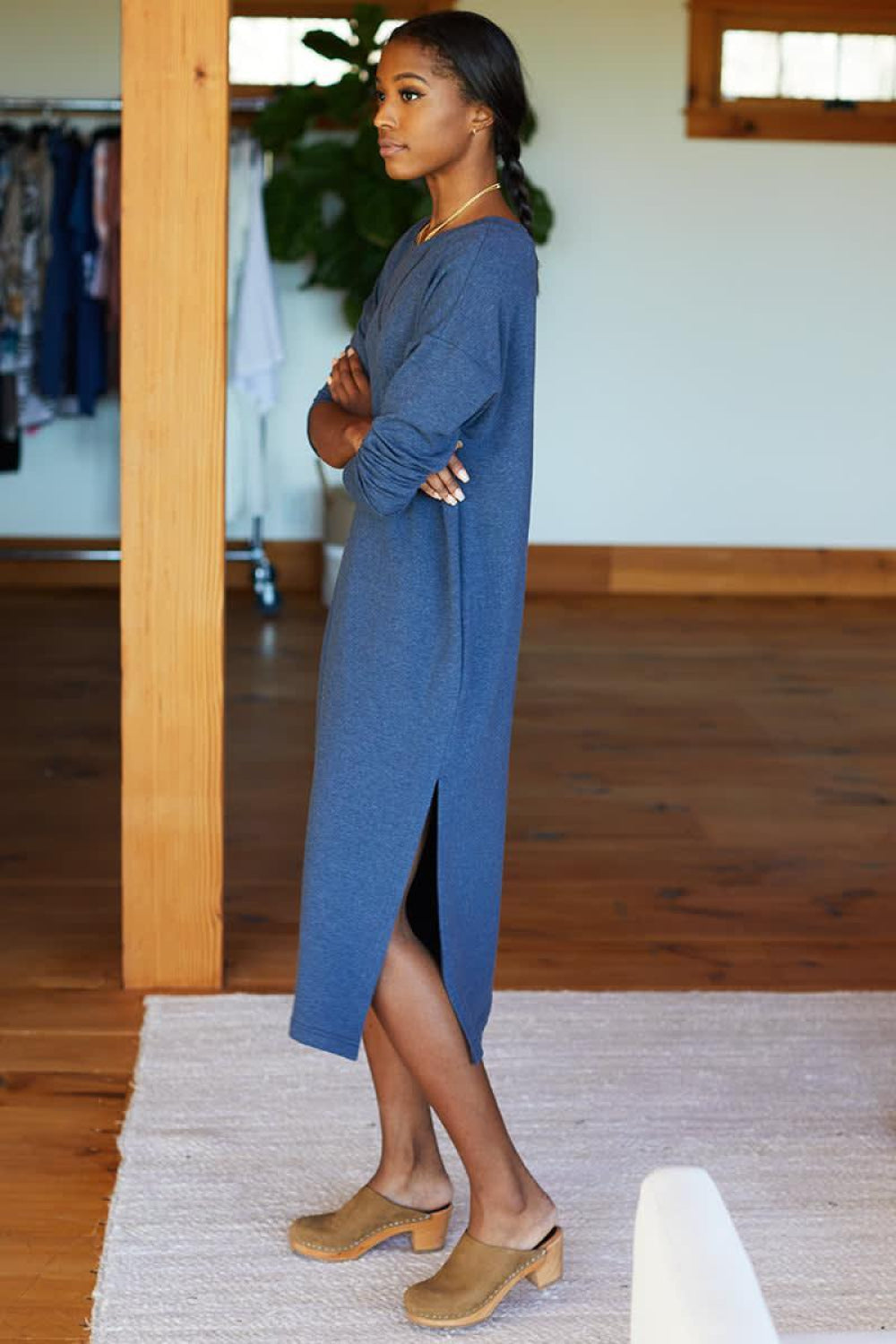 Cozy Midi Dress Crewneck - Heather Lake Organic - XS - Dresses