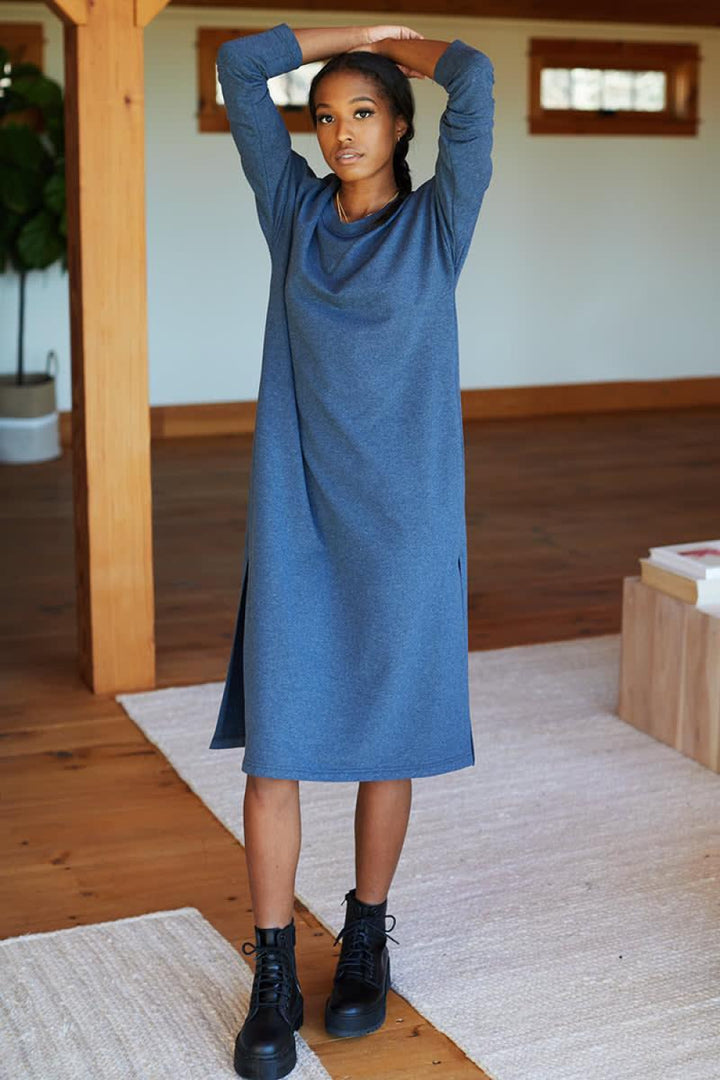 Cozy Midi Dress Crewneck - Heather Lake Organic - XS - Dresses