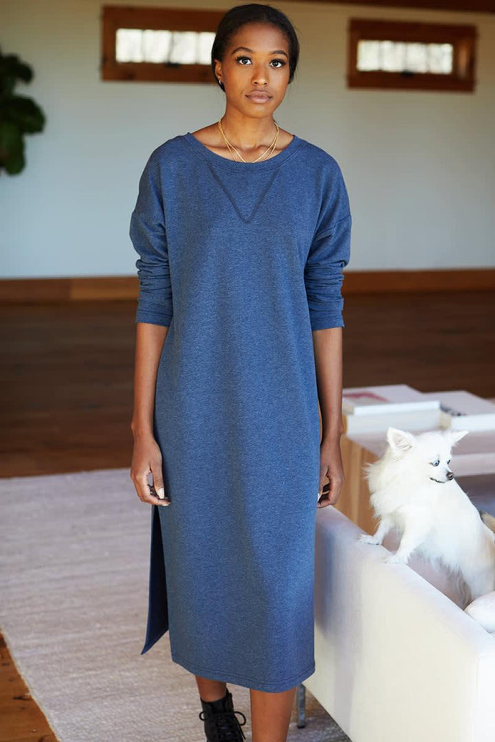 Cozy Midi Dress Crewneck - Heather Lake Organic - XS - Dresses