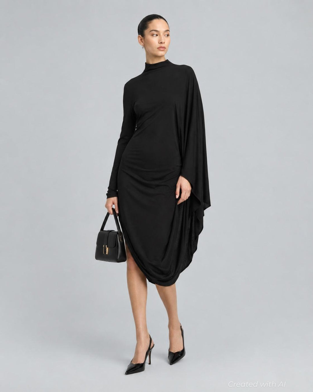 Crepe Jersey Cape Dress - Black - 40 / US 4 / S - Dresses