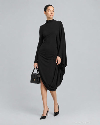 Crepe Jersey Cape Dress - Black - 40 / US 4 / S - Dresses