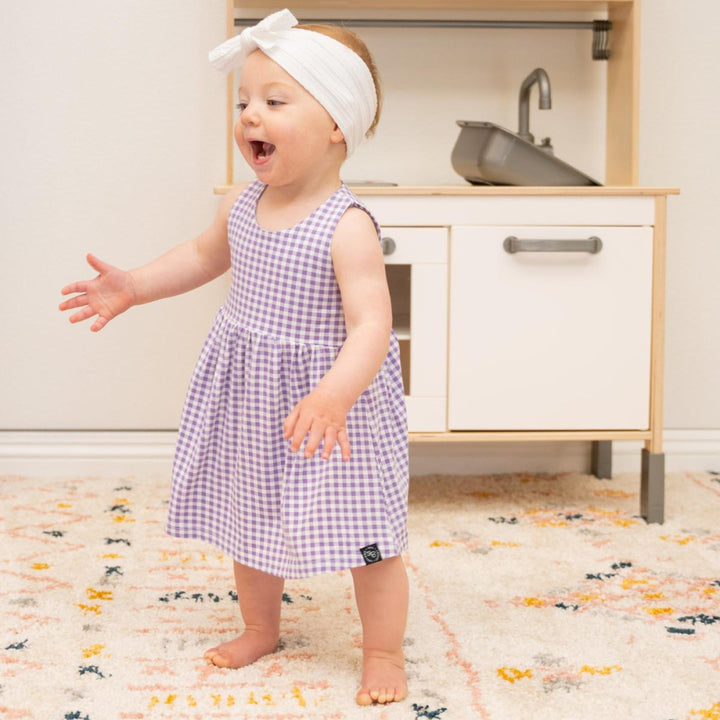 Crescent Moon Dress - Gingham Purple - Dresses