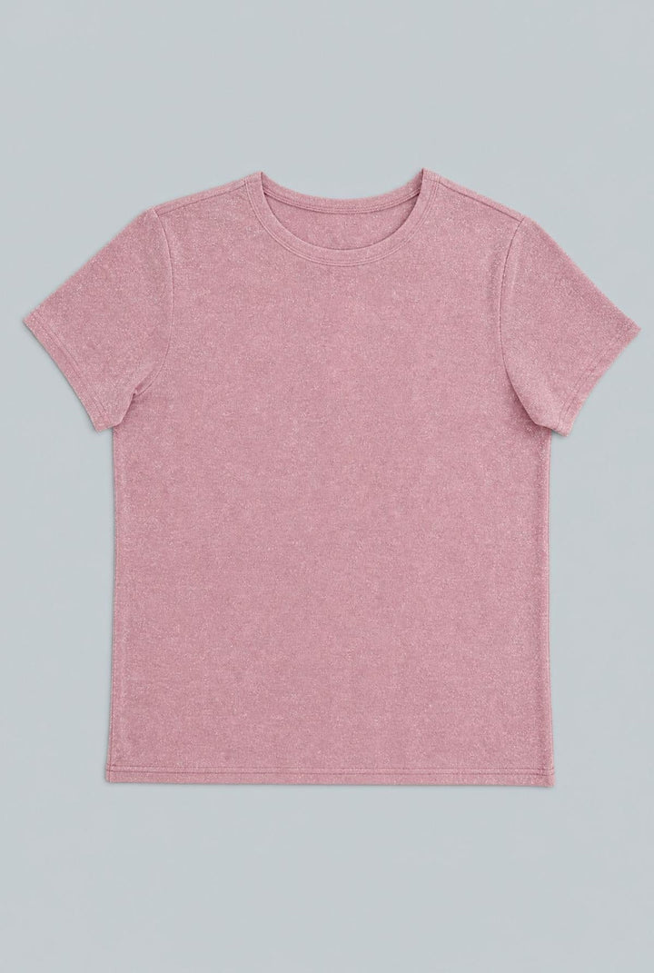 Crew Neck Donegal Tee - Pink - T-shirt