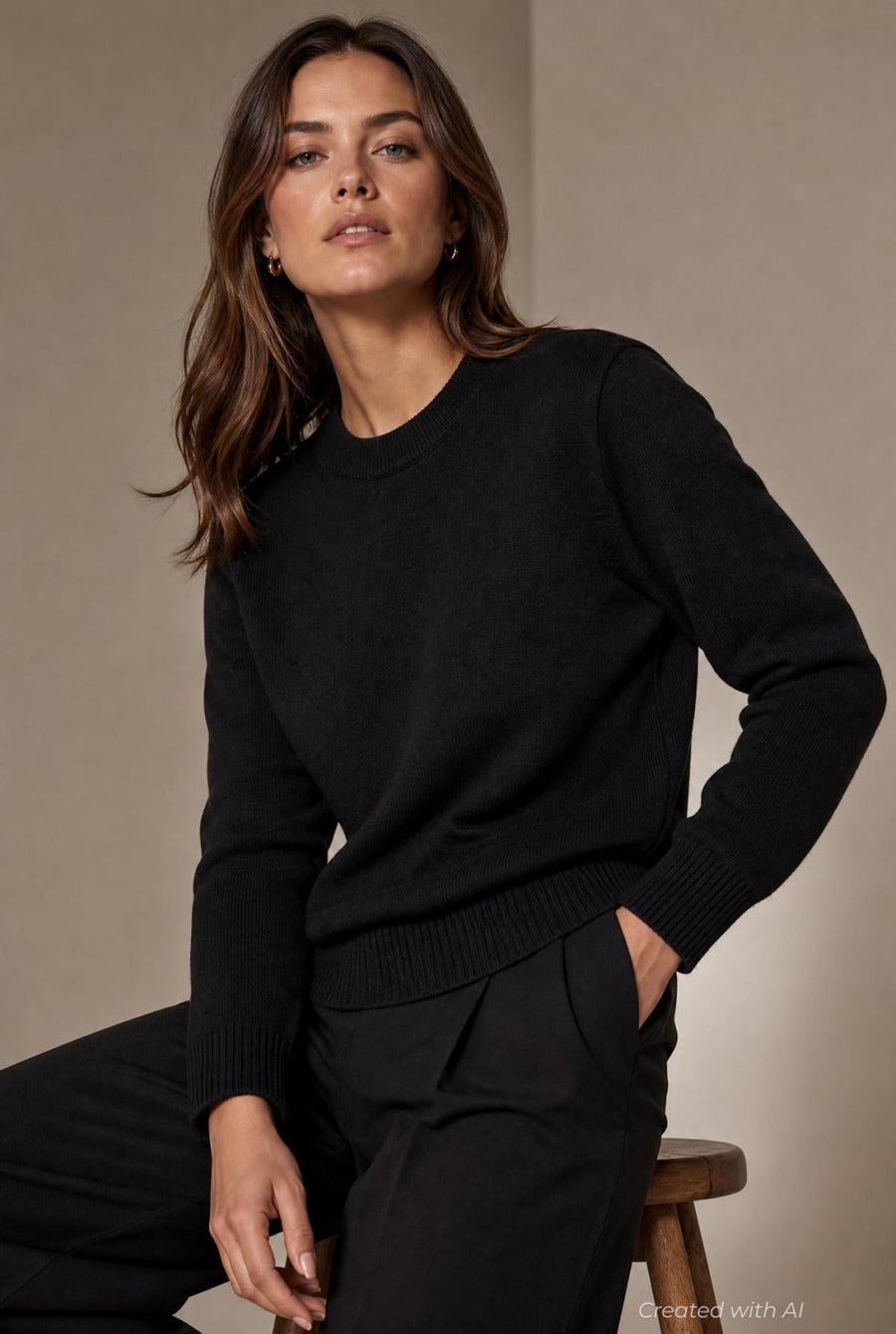 Crew Neck Sweater - Black - Sweater