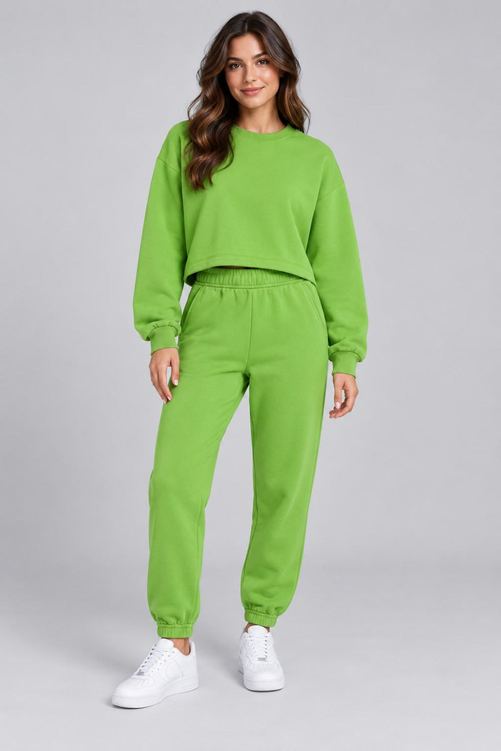 Crewneck Sweatshirt With Contrast Stitch - Green - Crewneck Sweatshirt