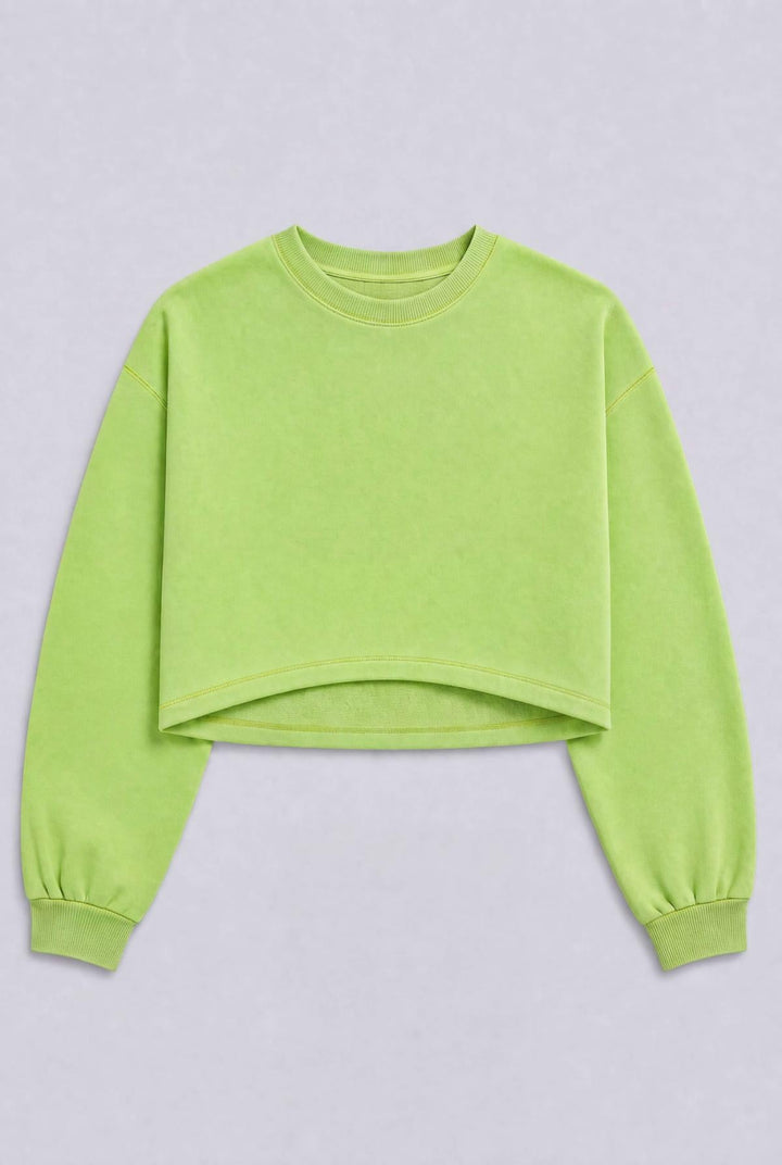Crewneck Sweatshirt With Contrast Stitch - Green - Crewneck Sweatshirt