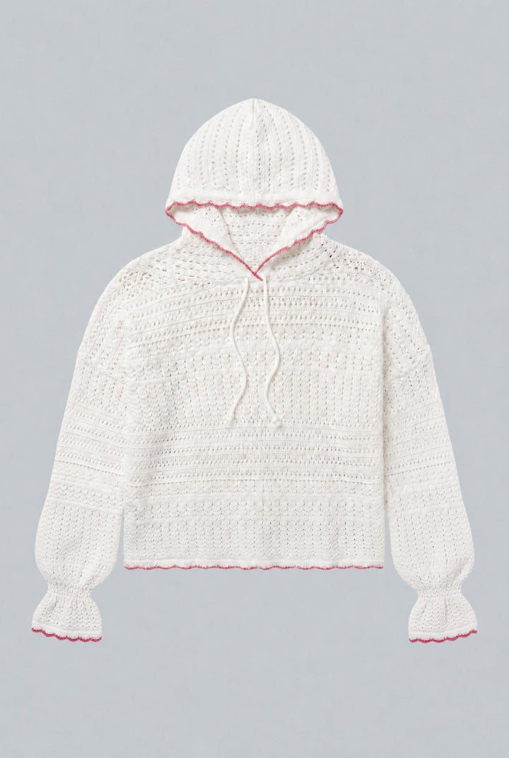 Crochet Hoodie - White - Hoodie
