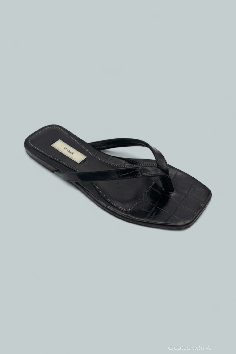 Croco Embossed Flip Flops - Black - Sandals
