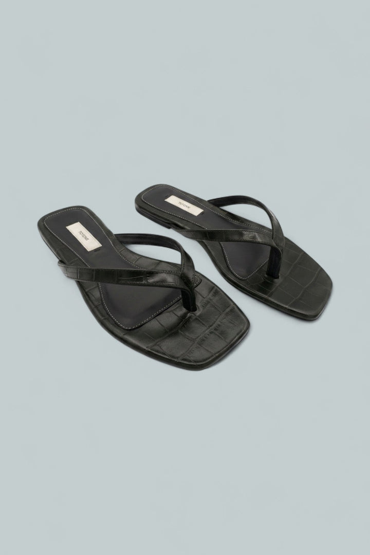 Croco Embossed Flip Flops - Dark Green - 8 - Flip Flop