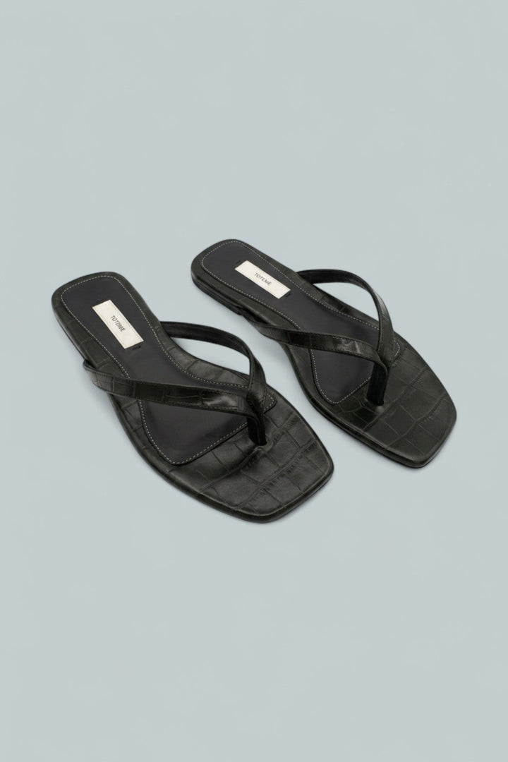 Croco Embossed Flip Flops - Dark Green - 8 - Flip Flop