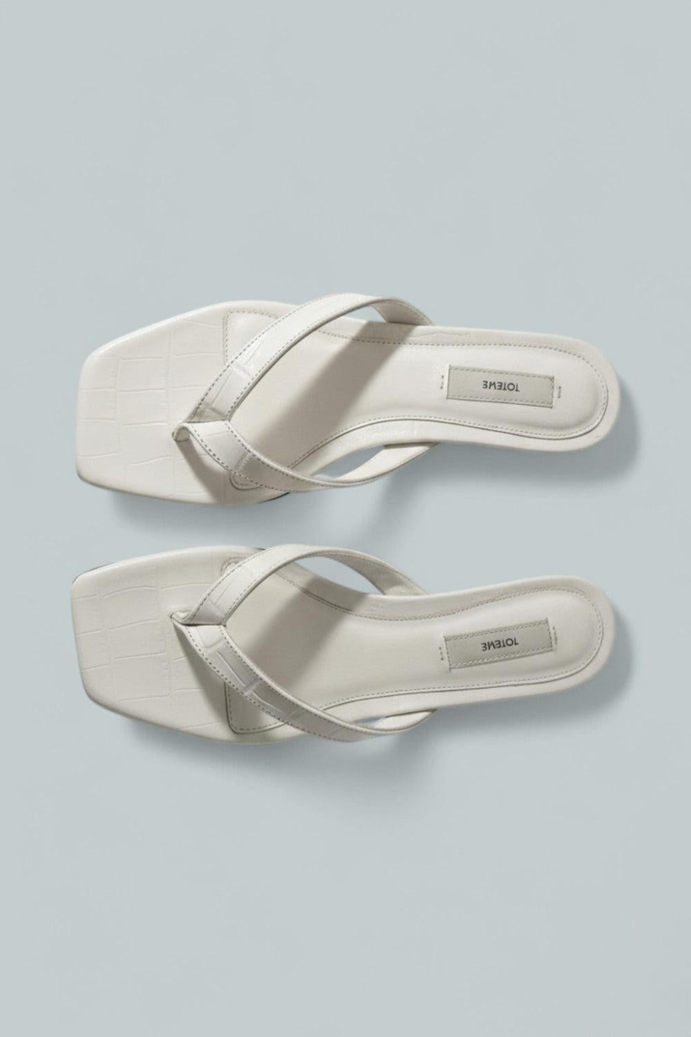 Croco-Embossed Heeled Flip Flops - Off-White - EU 37 - Flip Flops