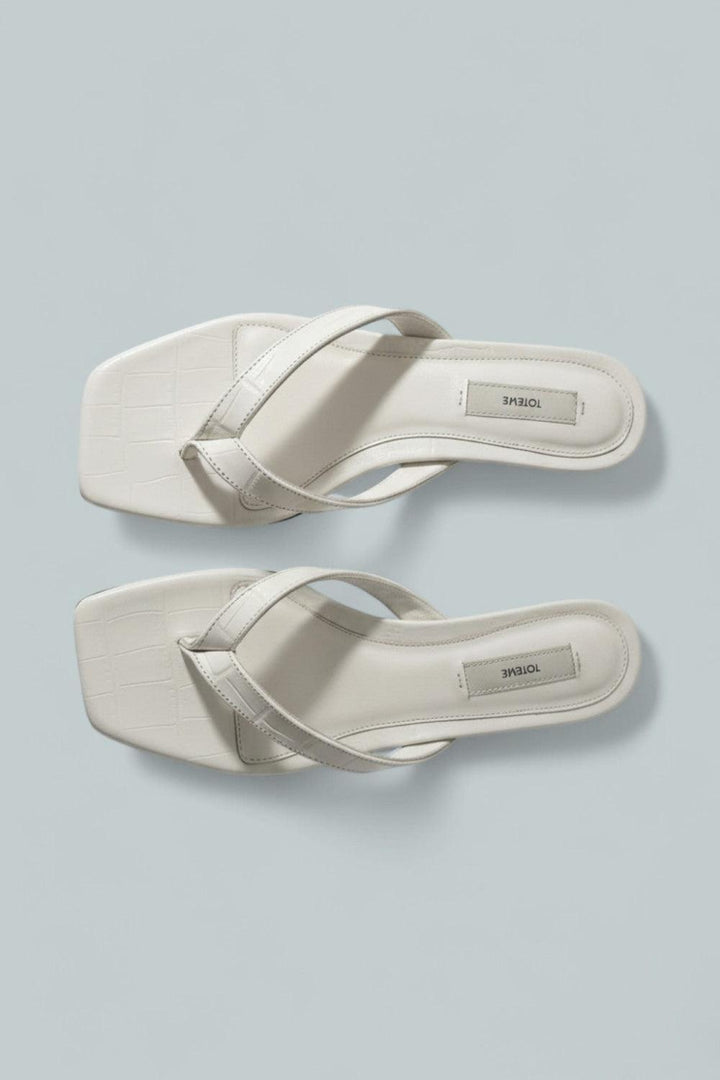 Croco-Embossed Heeled Flip Flops - Off-White - EU 37 - Flip Flops