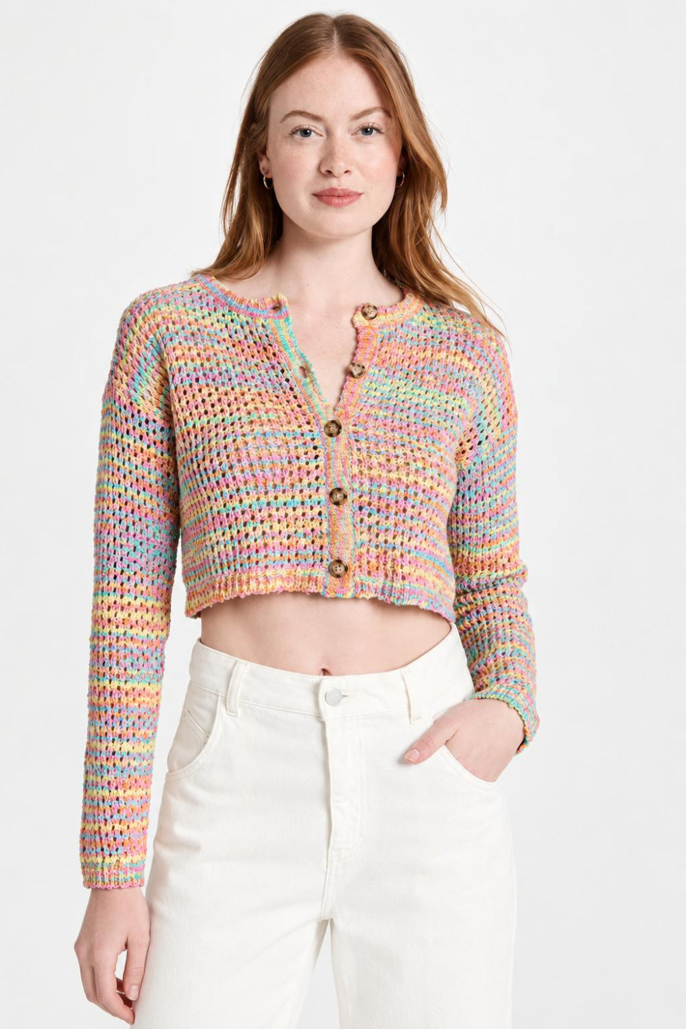 Cropped Multicolored Cardigan - Rainbow/Multi - Cardigan