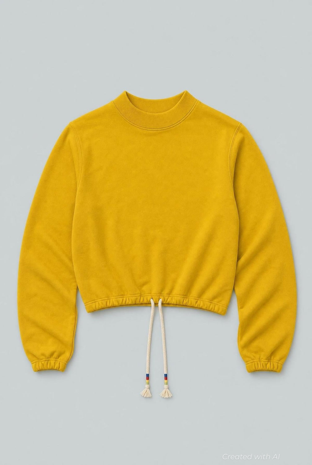 Cropped Sweatshirt With Rainbow Drawstring - Yellow - Sweatshirt