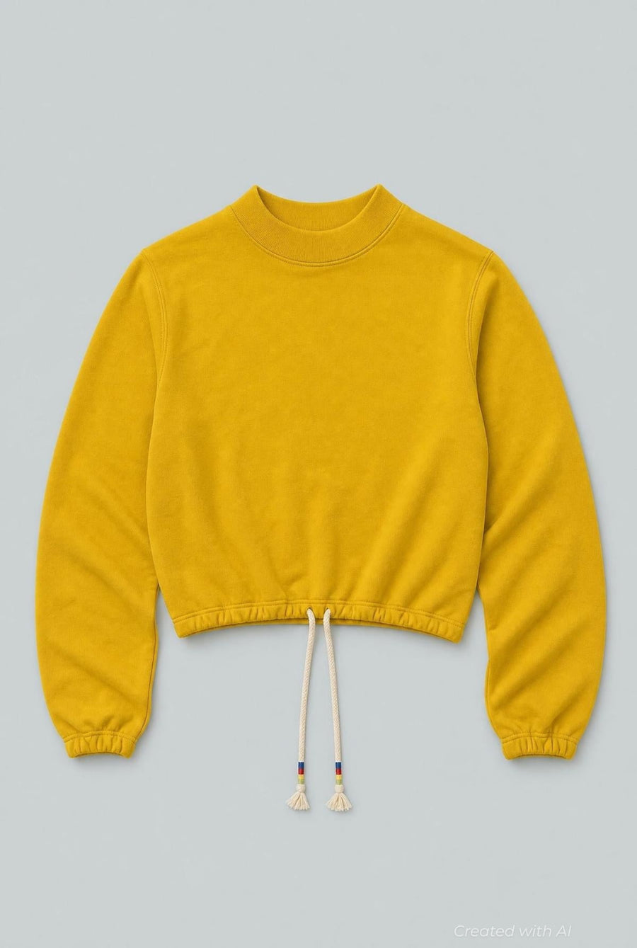 Cropped Sweatshirt With Rainbow Drawstring - Yellow - Sweatshirt
