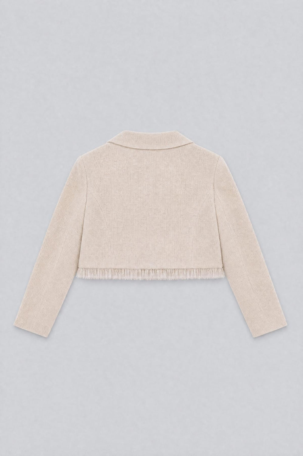 Cropped Tweed Frayed Hem Blazer - Ivory - Blazer