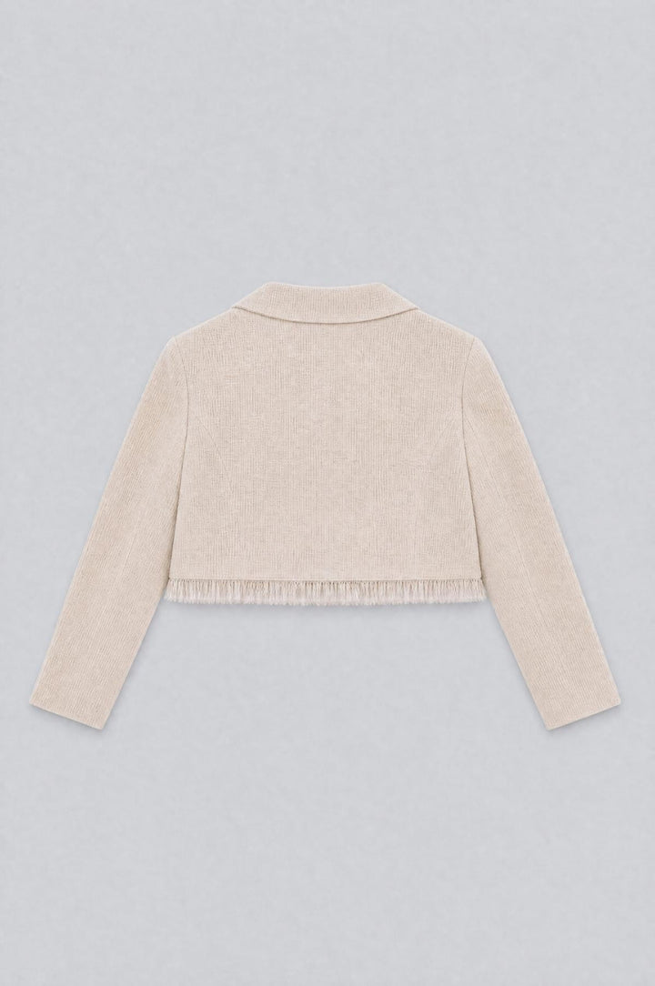 Cropped Tweed Frayed Hem Blazer - Ivory - Blazer