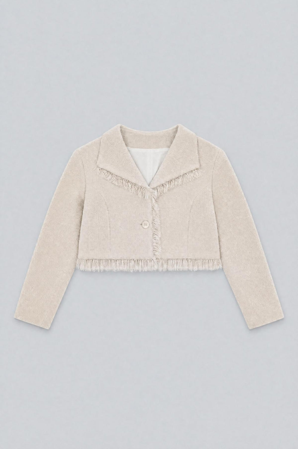 Cropped Tweed Frayed Hem Blazer - Ivory - Blazer