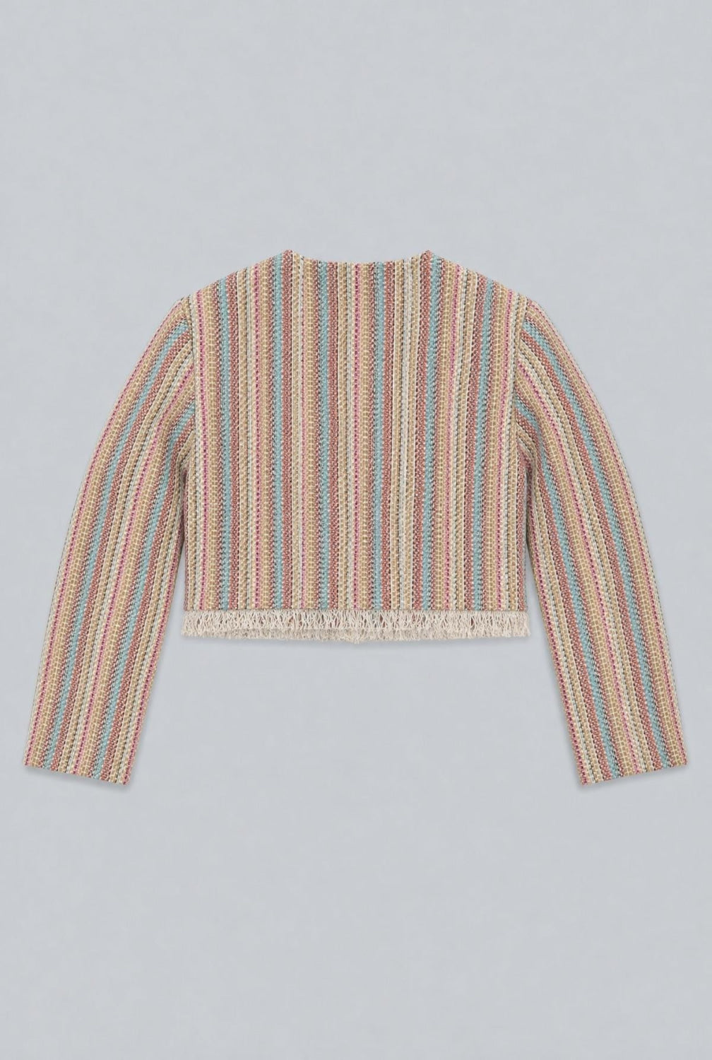 Cropped Tweed Frayed Hem Blazer - Rainbow/Multi - Blazer
