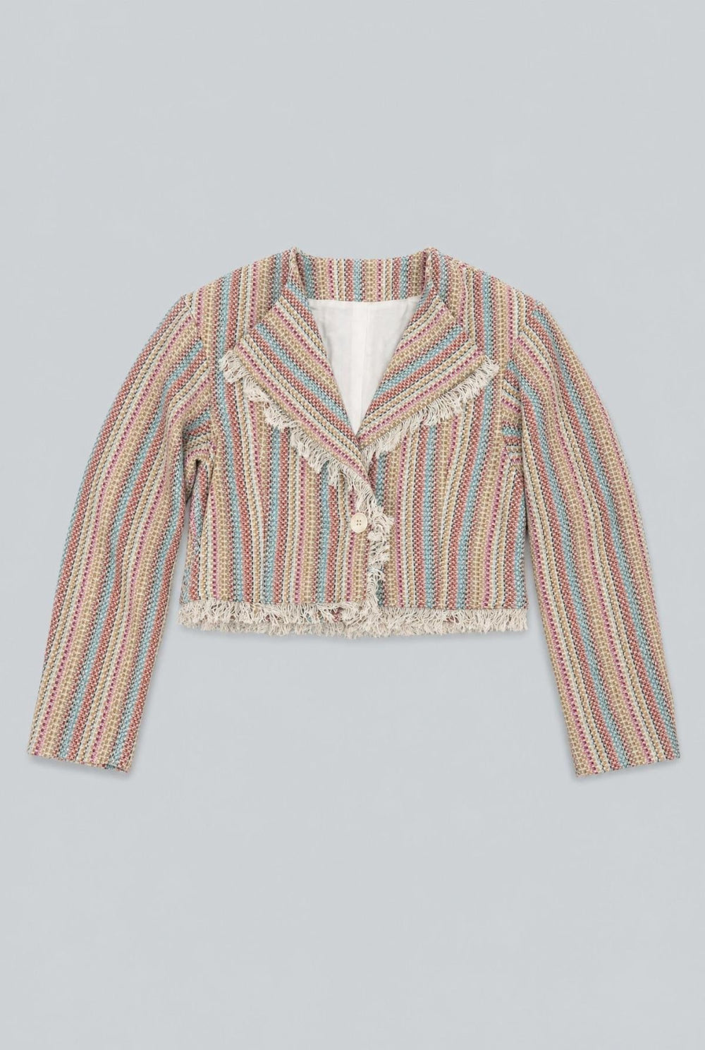 Cropped Tweed Frayed Hem Blazer - Rainbow/Multi - Blazer